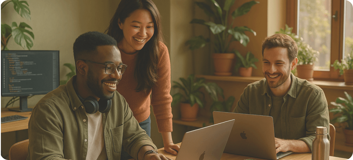 Equipe feliz desenvolvendo